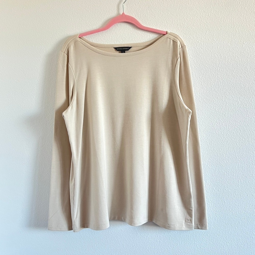Banana Republic Beige Boat Neck Long-Sleeve Top XL Quiet Luxury Minimalist Basic